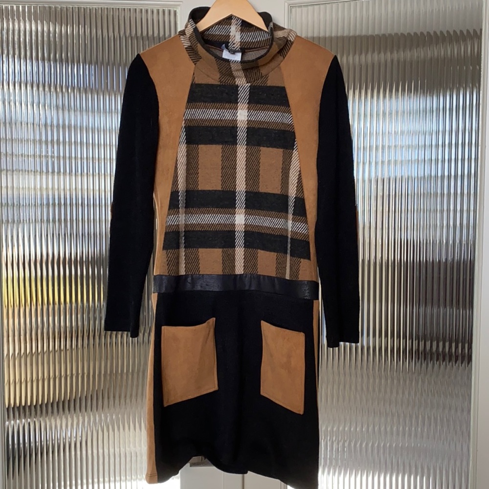 Faux suede and faux leather with wool dress